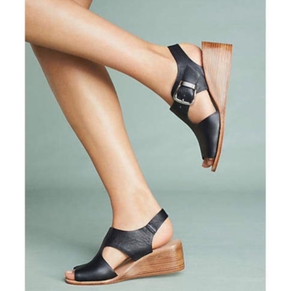 Jeffrey Campbell Leather Wedge Sandal with Buckle and Cutout